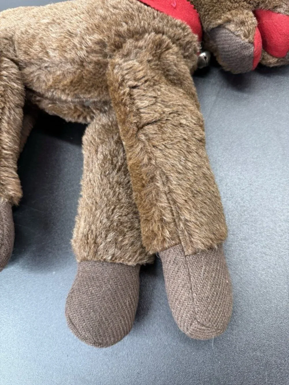 Vintage Handmade 18” Plush Stuffed Animal Horse With Red Bow Jingle Bell